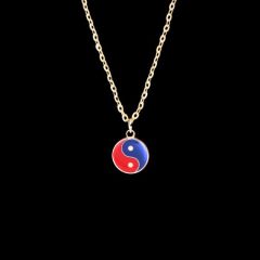 GOLD RED/BLUE YIN YANG NECKLACE